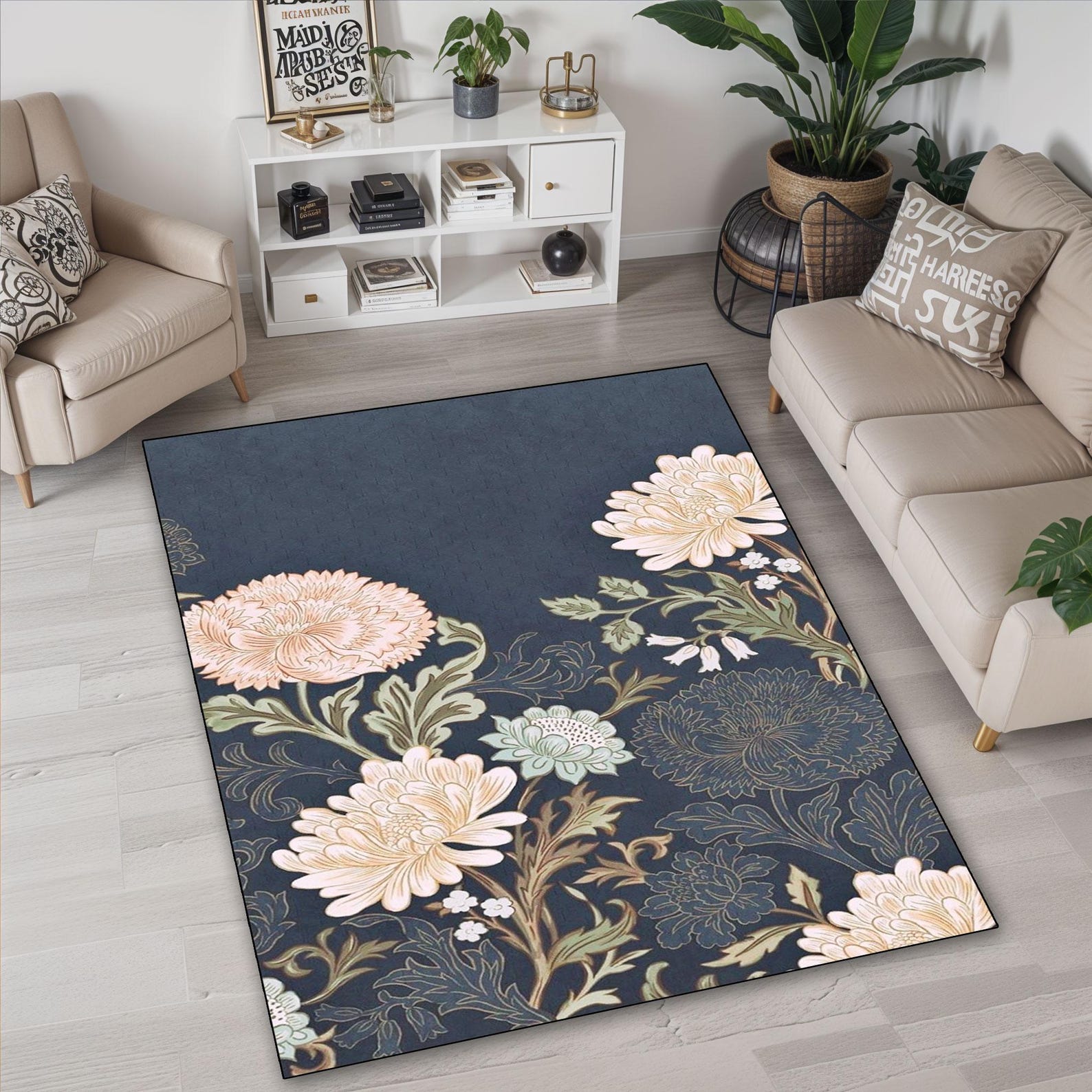 Pink Roses Rug, Black Floral Rug, Pink Area Rug, Hot Pink Bedroom Rug ...