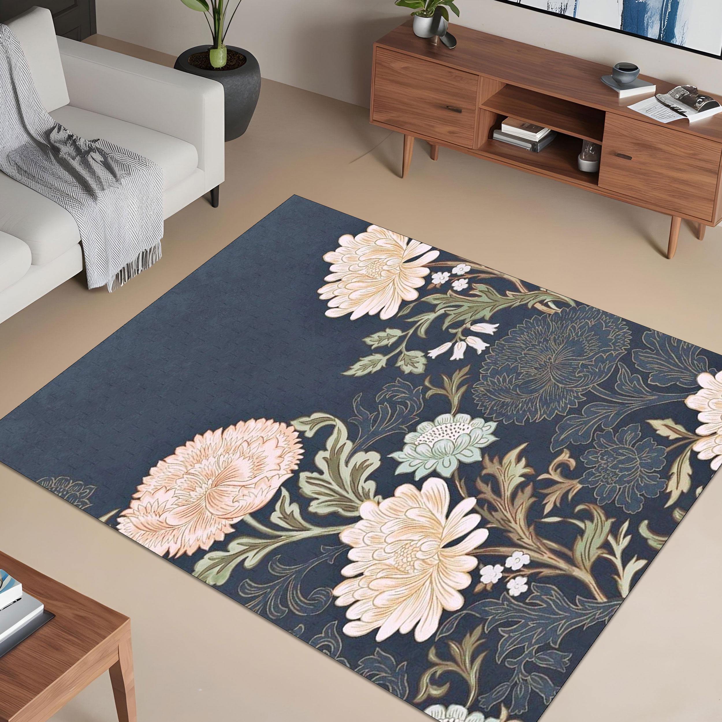 Pink Roses Rug, Black Floral Rug, Pink Area Rug, Hot Pink Bedroom Rug ...