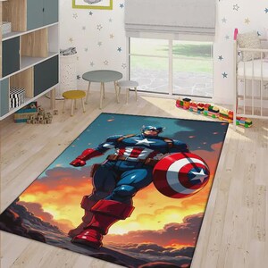 Captain America Shield Rug, Captain America, Kids Playroom Rug, Kitcheen Rug, Themed Rug, Living Room, Unique Hero Decor, Gift For Him