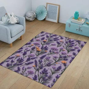 Lavender Rug, Flower Vintage Rug, Purple Rug, Floral Kitchen Decor, Dried Lavender Bouquet Decor, Violet Living Room Rug, Modern Area Rug
