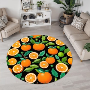 Orange Grove Kitchen Rug: Vibrant Citrus Print Carpet