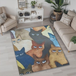 Abstrakter Katzenteppich, Bunter Katzenteppich, Tierteppich, Geschenk für Zuhause, Katzenteppich Kinderzimmer, niedlicher Kinderzimmerteppich, Babyteppich, weicher Badeteppich
