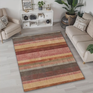 Multicolor Striped Area Rug,Elegant Home Decor,Soft Pastel Stripe Pattern Floor Rug, Striped Rug With Bold Retro Colors Living Room,Kitcheen
