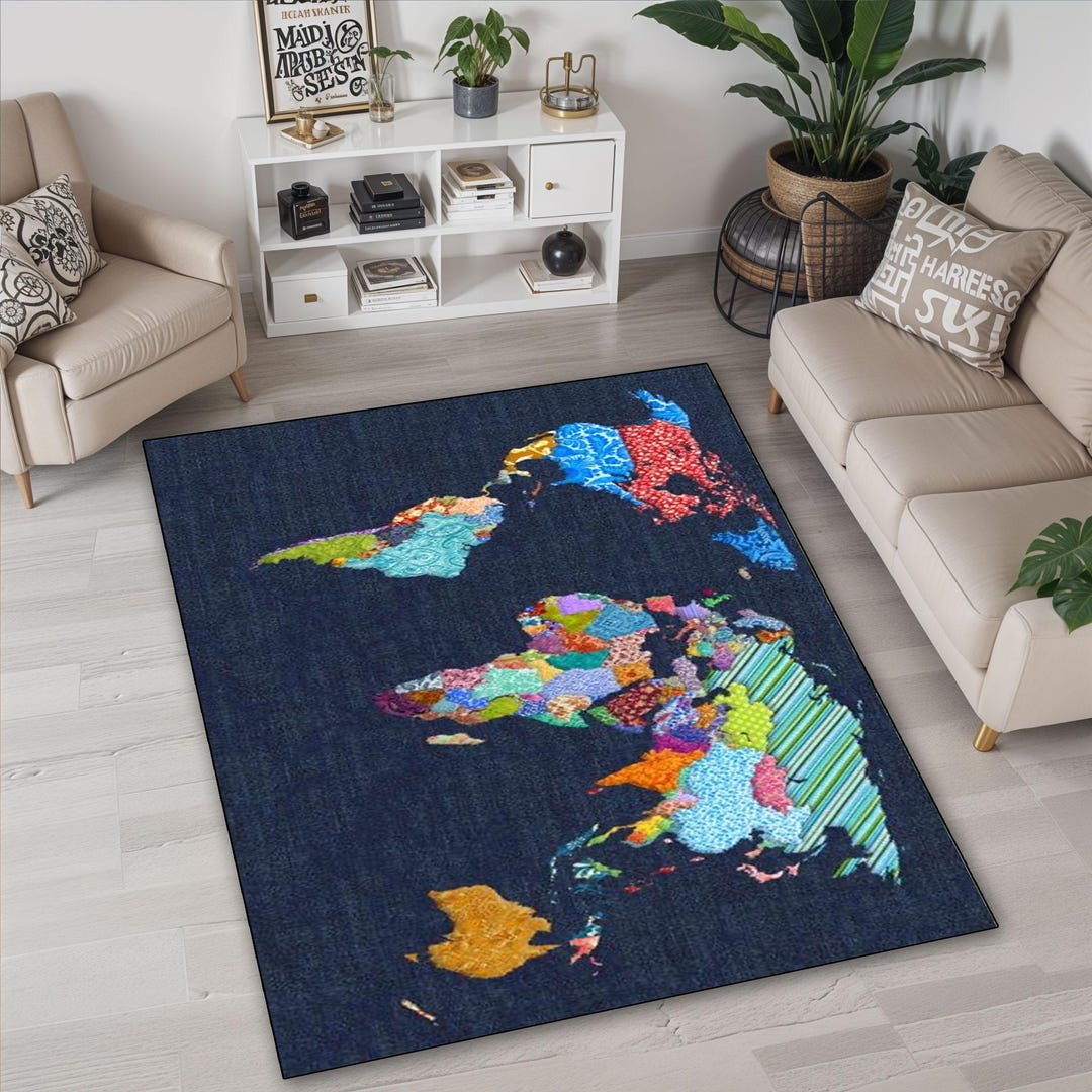 World Map Rug, Colorful Watercolor World Map Area Rug, Modern Abstract ...