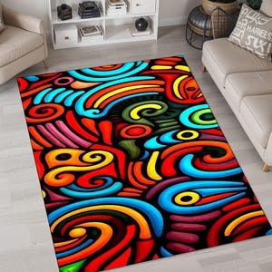 Tappeto geometrico colorato ispirato a Kandinsky: arredamento boho per la casa