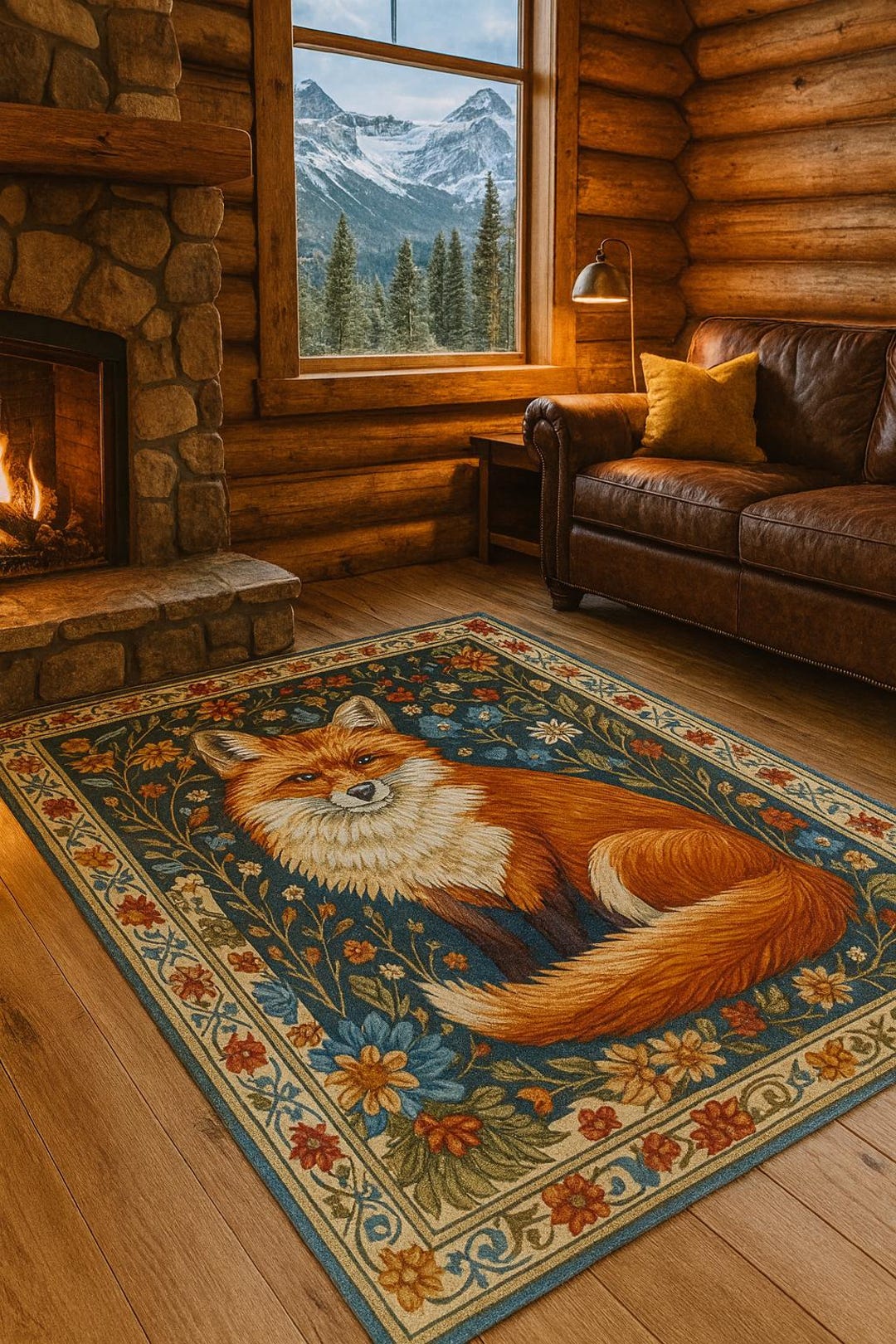 Rustic Fox Area Rug, Cozy Cabin Decor, Woodland Animal Carpet - Etsy