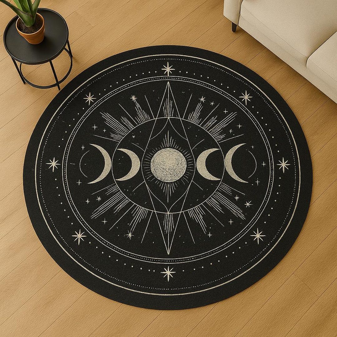 Moon Face Rug Moon Phase Round Rug: Whimsigoth Celestial Decor - Etsy