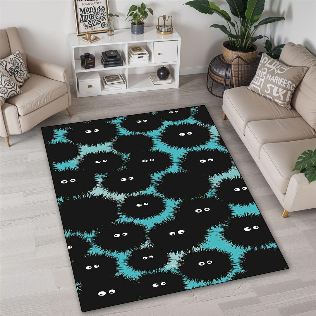 Pixel Monster Rug Cartoon Monster Area Rug for Kids' Room, Cute Soot Sprite Rug, Funny ...