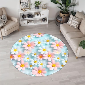 Tappeto a fiori circolari, per soggiorno o camera da letto, tappeto con accenti floreali, tappeto floreale luminoso, tappeto decorativo moderno, tappeto d&#39;arte astratta di stile moderno medio