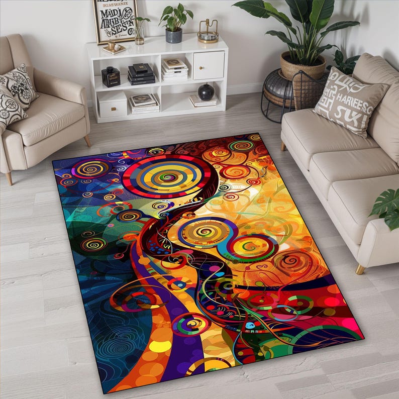 Colorful Abstract Rug Design Kandinsky Inspired Area Rug: Colorful Geometric Abstract Design - Etsy