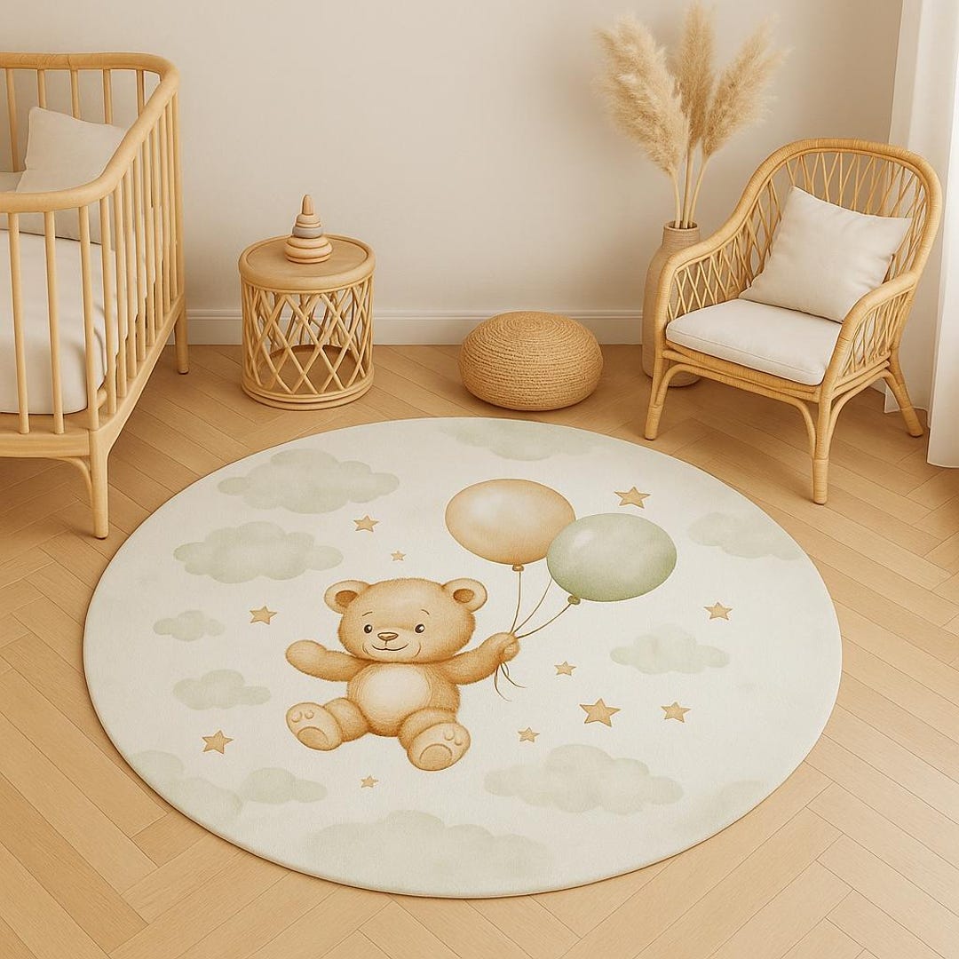 Teddy Bear Round Nursery Rug, Non-slip Kids Carpet (machine Washable ...