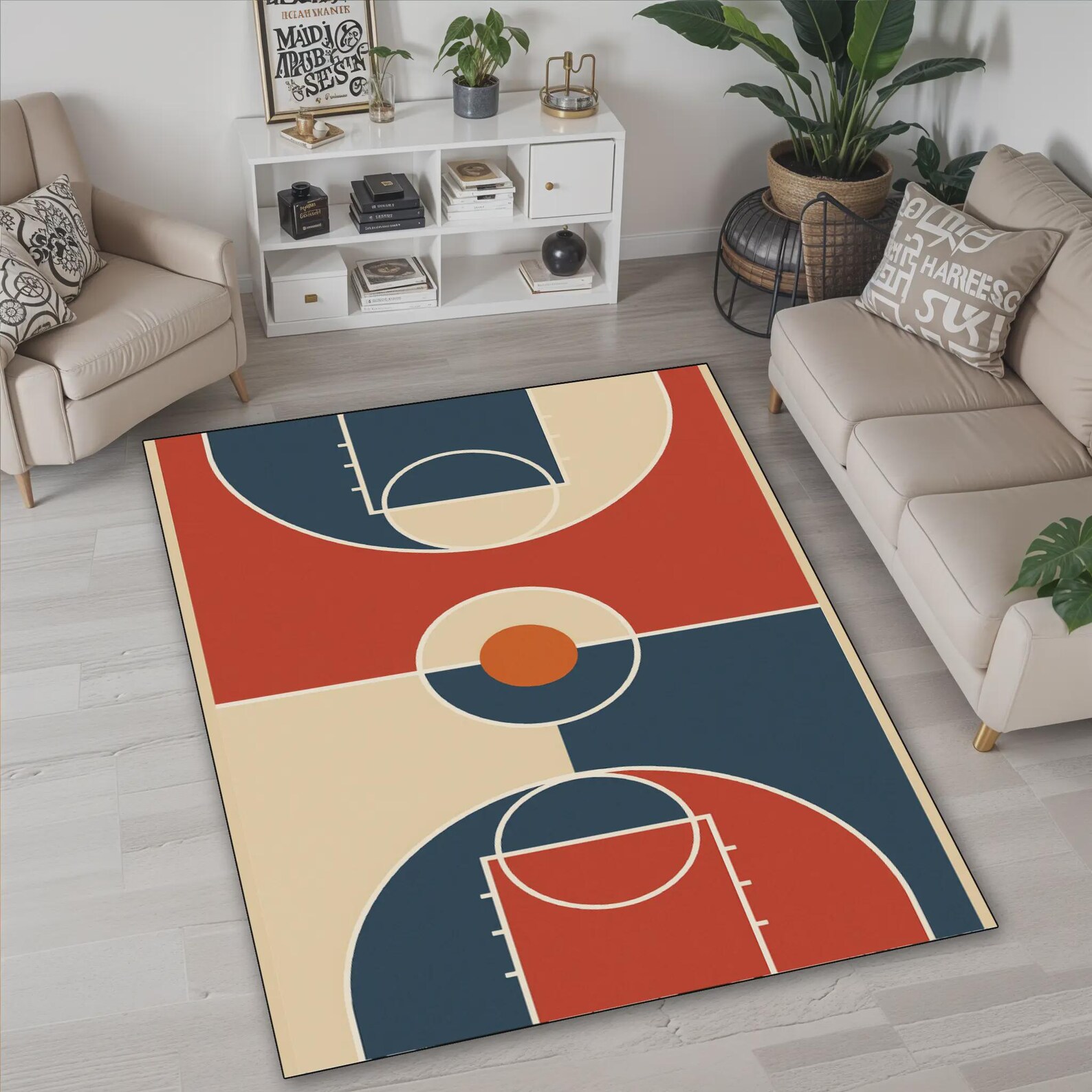 Basketball Court Rug: Modern Kids Room Decor, Non-slip Area Carpet - Etsy