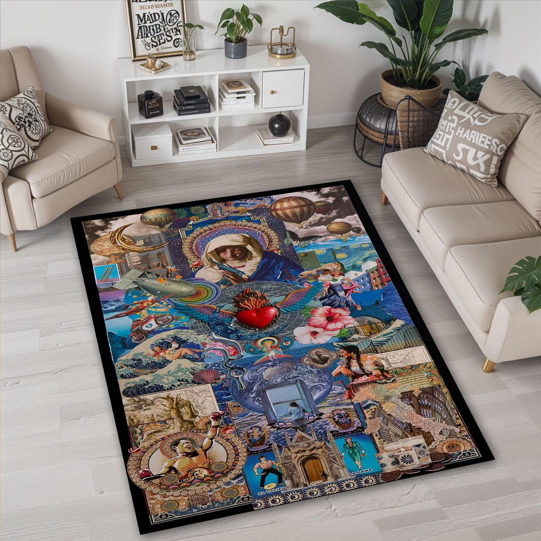 Grafitti Art Rug, Modern Colorful Area Rug, Eclectic Collage Rug ...