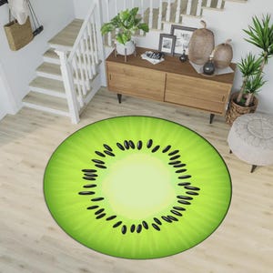 Kiwi Fruit Print Rug: Vibrant Kitchen Decor, Non-Slip Cotton Yarn