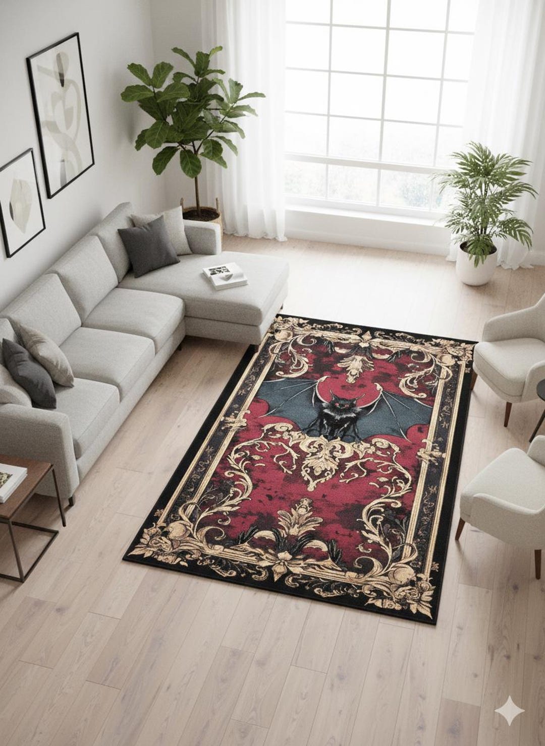 Vampire Rug Textures Red Bat Gothic Area Rug, Vampire Home Decor Carpet - Etsy