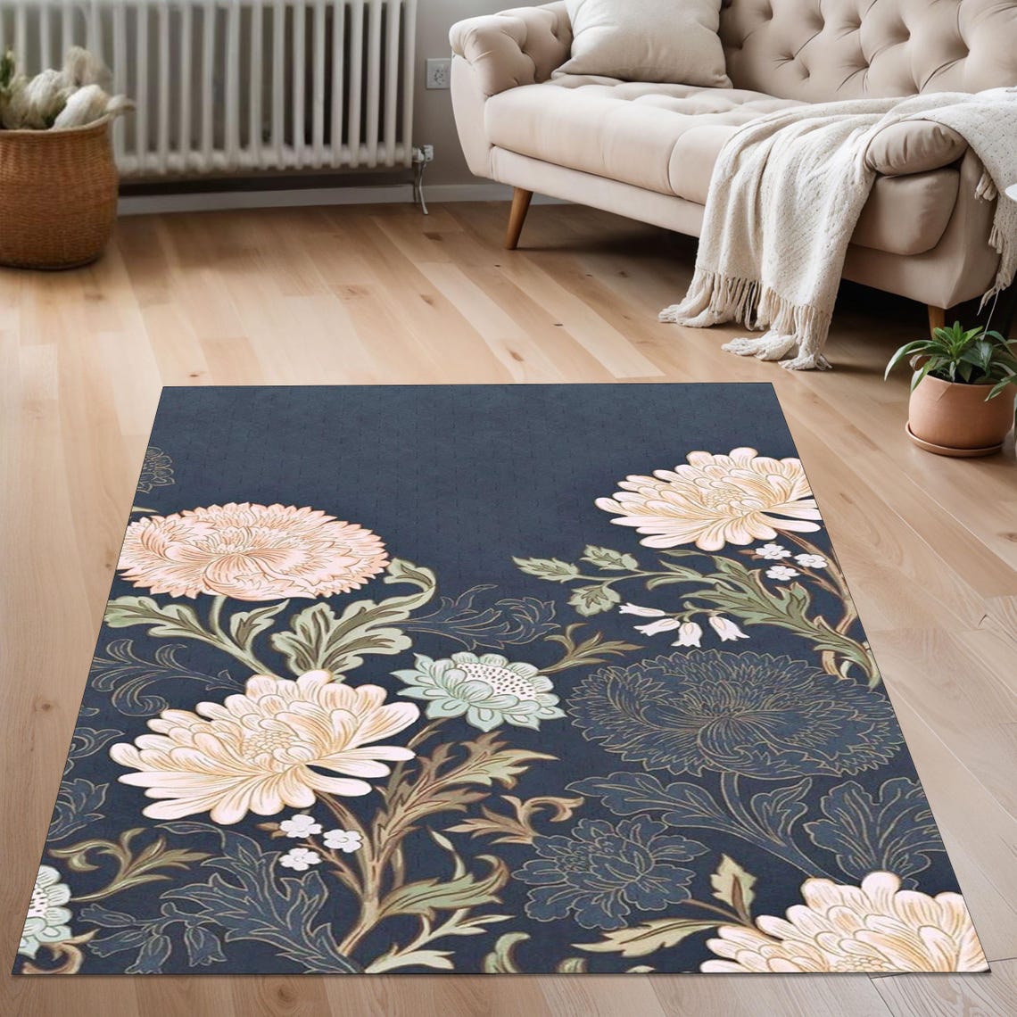 Pink Roses Rug, Black Floral Rug, Pink Area Rug, Hot Pink Bedroom Rug ...