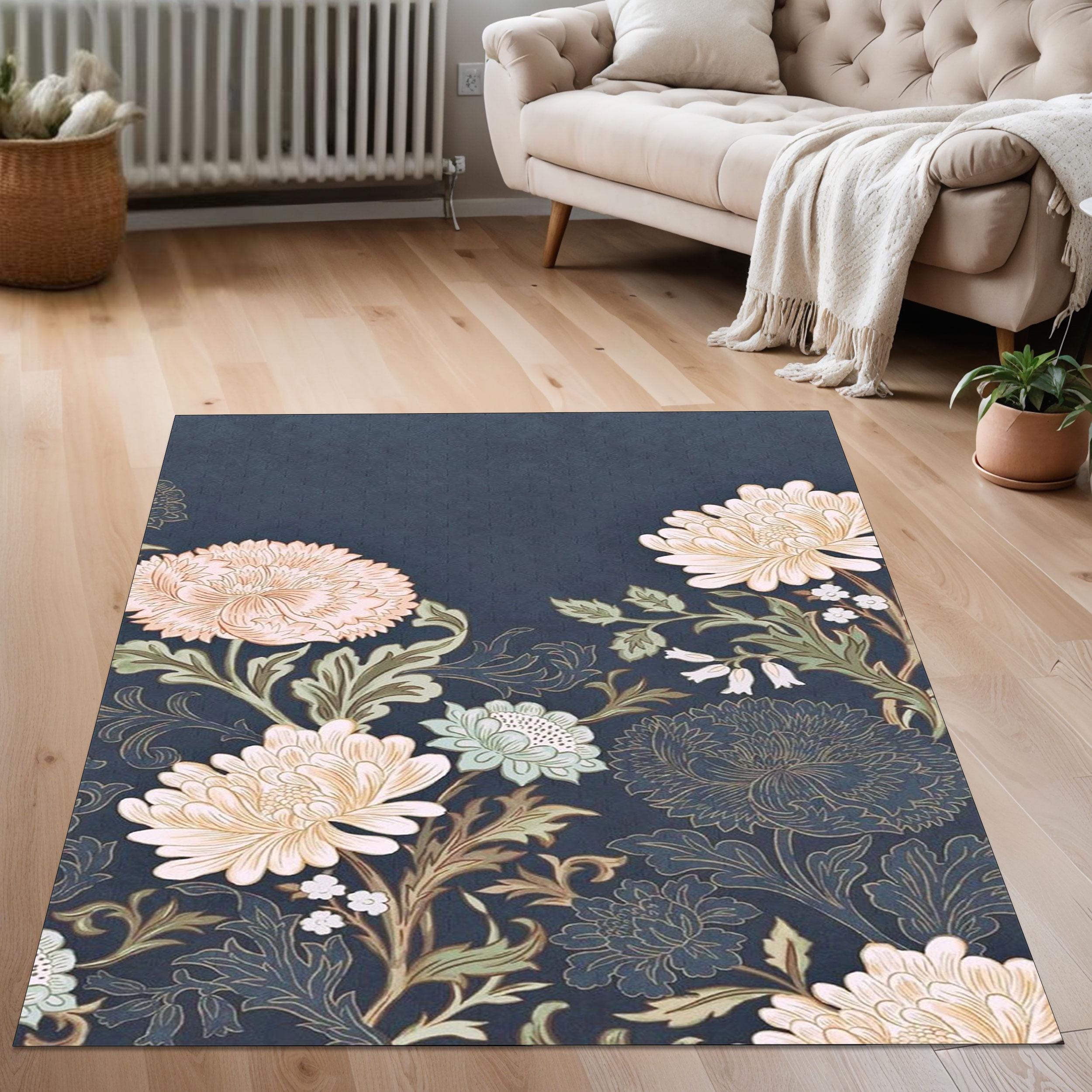 Pink Roses Rug, Black Floral Rug, Pink Area Rug, Hot Pink Bedroom Rug ...