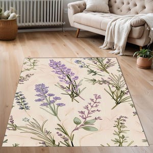 Lavender Rug, Flower Vintage Rug, Purple Rug, Floral Kitchen Decor, Dried Lavender Bouquet Decor, Violet Living Room Rug, Modern Area Rug