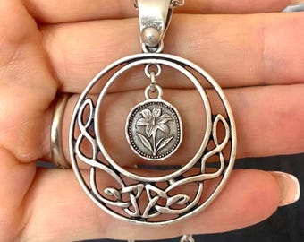 Lily Pendant Necklace Celtic Love Knot Antique Silver
