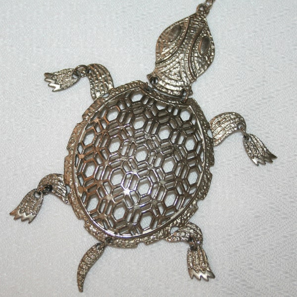 Large Vintage Segmented Silvertone Turtle pendant