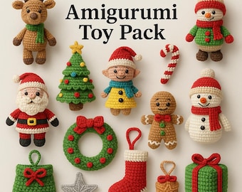 Christmas Amigurumi Crochet Pattern Bundle PDF, Holiday Ornaments, Santa, Snowman Toys