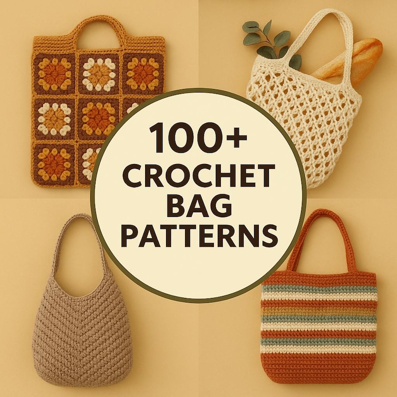100+ Crochet Bag Patterns Bundle | Boho Tote, Granny Square, Market ...