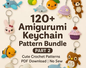 120+ amigurumi-sleutelhangerhaakpatronen – schattige dieren- en personageontwerpen, digitale pdf voor doe-het-zelfcadeaus