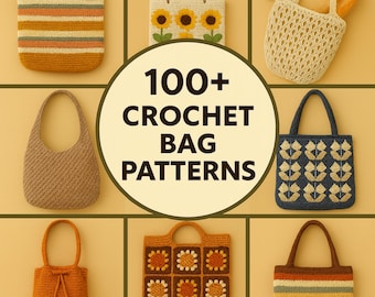 Pacote com mais de 100 padrões de bolsas de crochê | Designs de bolsas estilo Boho Tote, Grandma Square, Market e Shoulder Bag | Download instantâneo em PDF