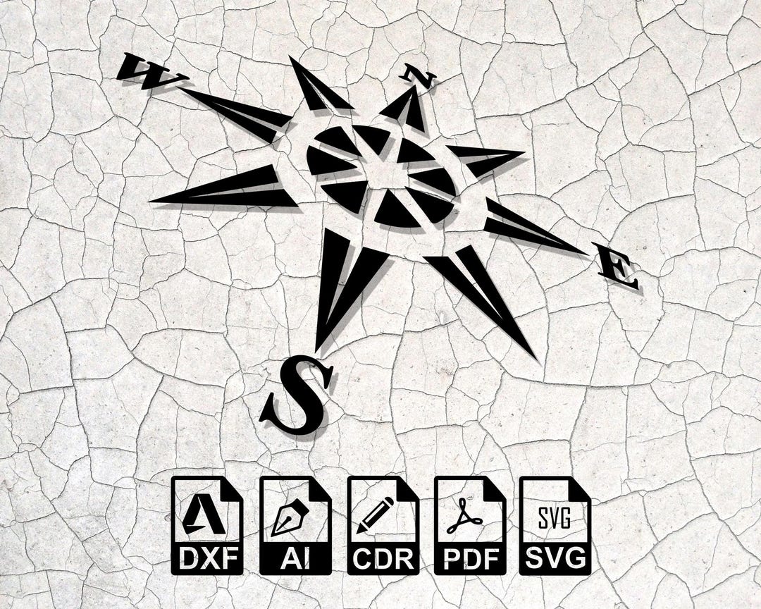 Compass Dxf Simple Compass Wall Art SVG DXF Files | Laser Cut Silhouette Template | CNC ...