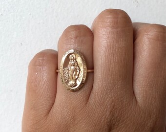 Large Miraculous Medal, Virgin Mary Ring, Miraculous Medal Charm, Miraculous Medal, Blessed Mother, Mother Mary, Mary Ring, 14k Gold Filled