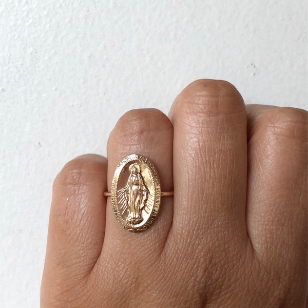 Large Miraculous Medal, Virgin Mary Ring, Miraculous Medal Charm, Miraculous Medal, Blessed Mother, Mother Mary, Mary Ring, 14k Gold Filled