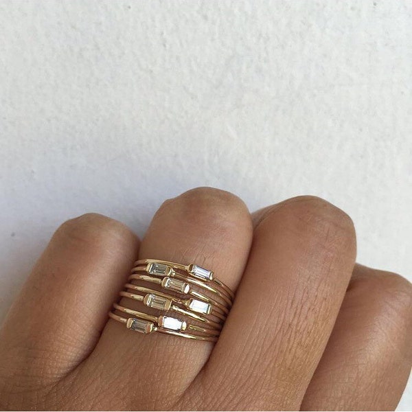 Diamond Baguette Ring, Diamond Baguette, Diamond Band, Wedding Band, Promise Ring, Stacking Ring, 14k Gold Band, Baguette Ring,Free Shipping