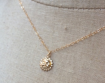 Sun Necklace, Gold Sun Necklace, Sun Face Necklace, Sunny Necklace, Bridesmaid Jewelry, You Are My Sunshine, Sunshine Necklace, Summer