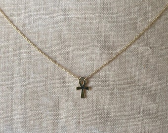 Tiny Ankh Necklace, 14k Ankh Necklace, Ankh Charm, Gold Ankh, Egyptian Ankh, Egyptian Symbol, Power of Life Necklace, Crux Ansata, Ankh, 14k