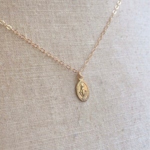 Tiny Gold Miraculous Medal, Virgin Mary Necklace, Miraculous Medal Charm, Miraculous Medal Necklace, Blessed Mother, Mary Necklace, Mary