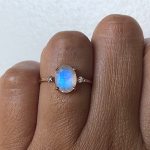 Moonstone Ring, Moonstone Engagement Ring, 14k Moonstone Ring, Moonstone Diamond Ring, Unique Engagement Ring, Past Present Future Ring image 8