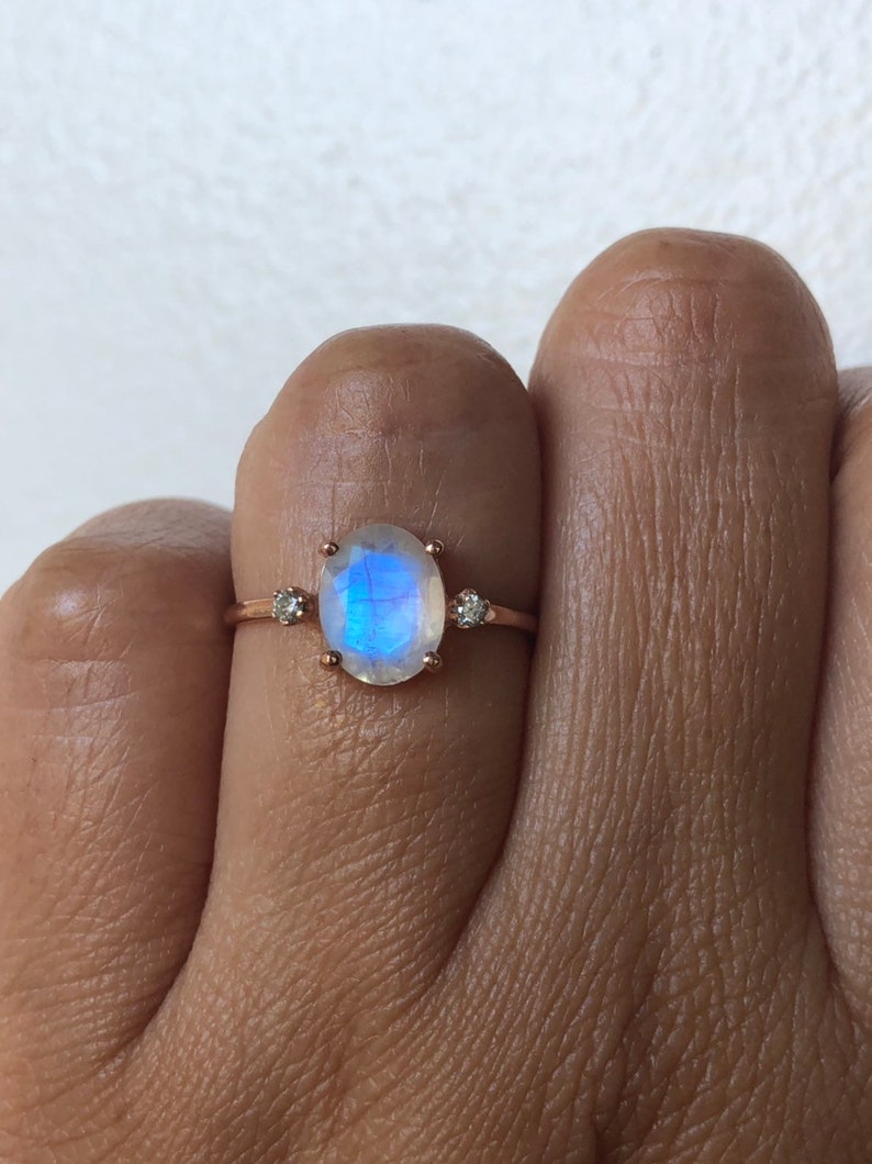 Moonstone Ring, Moonstone Engagement Ring, 14k Moonstone Ring, Moonstone Diamond Ring, Unique Engagement Ring, Past Present Future Ring image 8