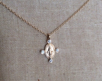 Gold Miraculous Medal, Diamond Miraculous Medal, Virgin Mary Necklace, Miraculous Medal Charm, Miraculous Medal Necklace, Blessed Mother