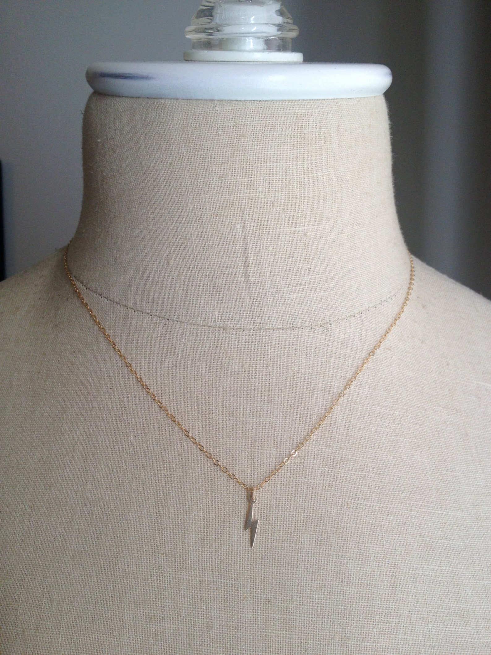 Gold Lightning Bolt Dainty Charm Layering Necklace Etsy
