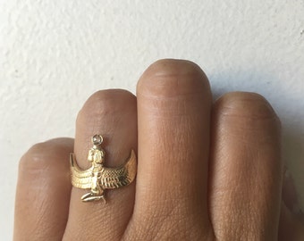 Egyptian Goddess Ring, Egyptian Ring, Goddess Ring, Winged Goddess Ring, Egyptian Jewelry, Rose Cut Diamond Ring, Egyptian Revival