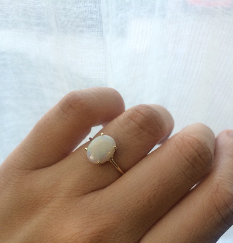 Opal Ring, Opal Engagement Ring, 14k Opal Ring, Opal Solitaire Ring, Non Traditional Engagement Ring, October Birthstone, Birthstone Ring 