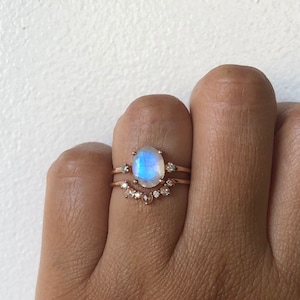 Moonstone Ring, Moonstone Engagement Ring, 14k Moonstone Ring, Moonstone Diamond Ring, Unique Engagement Ring, Past Present Future Ring image 1