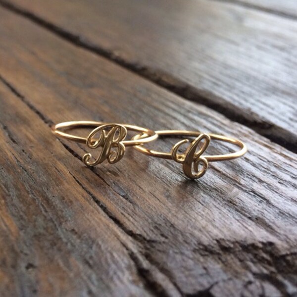 Large Initial Ring, Script Initial, Gold Initial Ring, Letter Ring, Personalized Ring, Monogram Ring, Bridesmaid Gifts, Mothers Rings