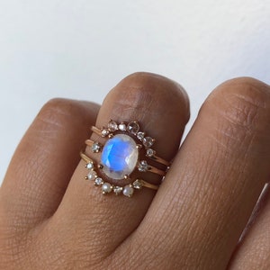 Moonstone Ring, Moonstone Engagement Ring, 14k Moonstone Ring, Moonstone Diamond Ring, Unique Engagement Ring, Past Present Future Ring image 2