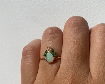 Opal Crown Ring, Opal Pear Ring, Opal Ring, Opal Engagement Ring, Opal Wedding Ring, Opal pear, Unique Engagement Ring, Australian Opal Ring