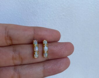 Opal Earrings, 14k Opal Earrings, Opal Hoop Earrings, Half Hoops, Australian Opal, Opal Hoops, Triple Opal Earrings, Opal
