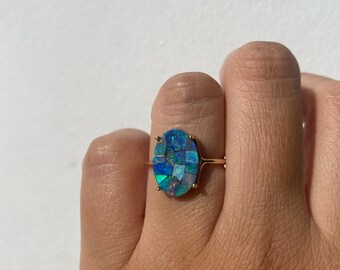 Opal Ring, One of a kind Opal Ring, Opal Engagement Ring, Gold Opal Ring, Opal Signet Ring, Opal Mosaic, Opal Inlay, Oval Opal Ring, Opal