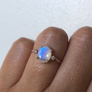 Moonstone Ring, Moonstone Engagement Ring, 14k Moonstone Ring, Moonstone Diamond Ring, Unique Engagement Ring, Past Present Future Ring image 5