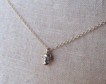 Gold Skull Necklace, Tiny Skull, Diamond Skull, Skull Charm, Skull Jewelry, Skeleton Necklace, Yellow Gold Skull, Gold Skull, Diamond Eyes