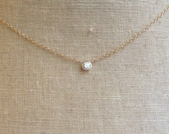 14kt Yellow Gold Diamond Bezel, Diamond Bezel Necklace, Diamond Solitaire Necklace, Diamond Necklace, DBY, Wedding Necklace, Bridal Necklace